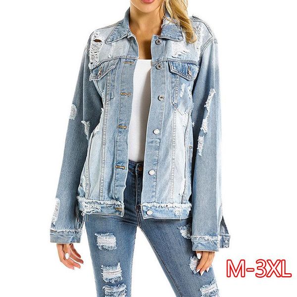 

women's jackets 2021 oversized denim jacket lapel hole loose, Black;brown