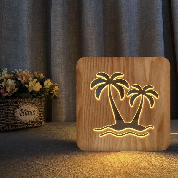 

night lights coconut tree 3d wooden lamp table bedside decorative decor birthday gift fast