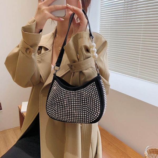 

evening bags women 2021 trending shoulder bag for female fashion lady crossbody small with rivet black chain crescent moon shape