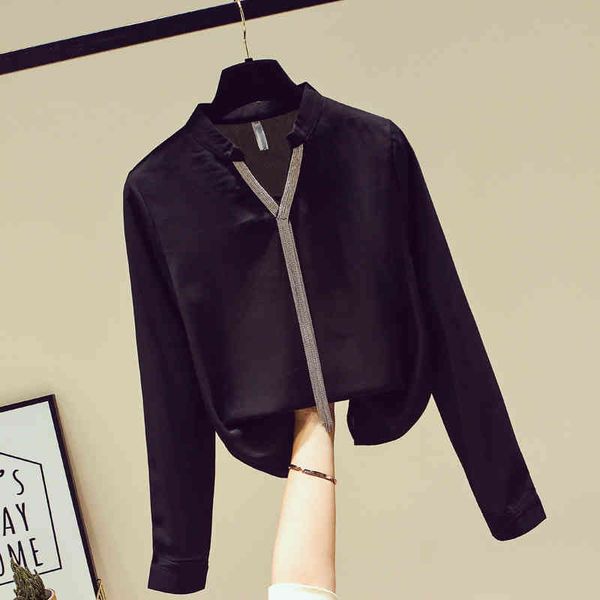 

korean style autumn fashion women's long sleeves v neck tassel shirt office ladies shirts blouse a3593 210428, White