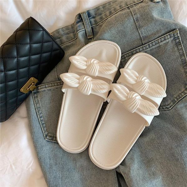 

slippers summer women fashion wear fairy wind bow ins web celebrity anti-slip beach flip-flops, Black