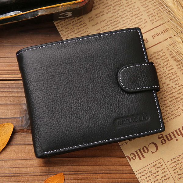 

the wallet jinbaolai men's wallet leather short zipper buckle wallet pocket, Black