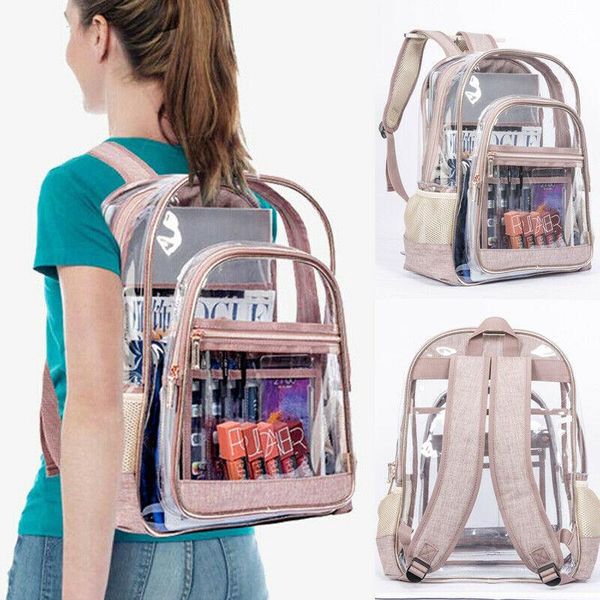 

backpack fashion backpacks clear transparent pvc see through large school book bag watreproof rose gold color