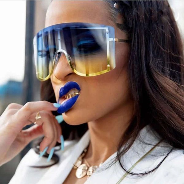 

sunglasses sunglasses 20 oversized women blue yellow gradient sunglasses fashion rimless metal female shades personality eyewear, Black