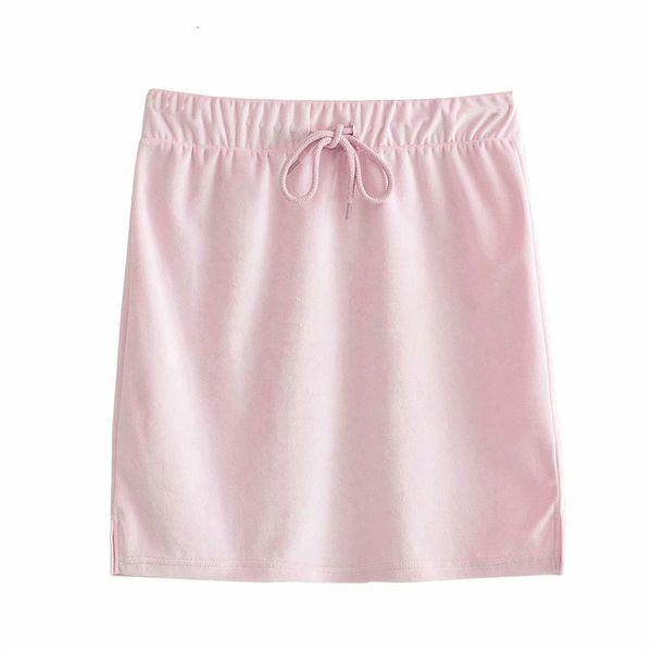 

skirts chic lady casual pink elastic high waist short skirts summer fashion a-line drawstring velvet solid mini skirt femme 1lsr, Black