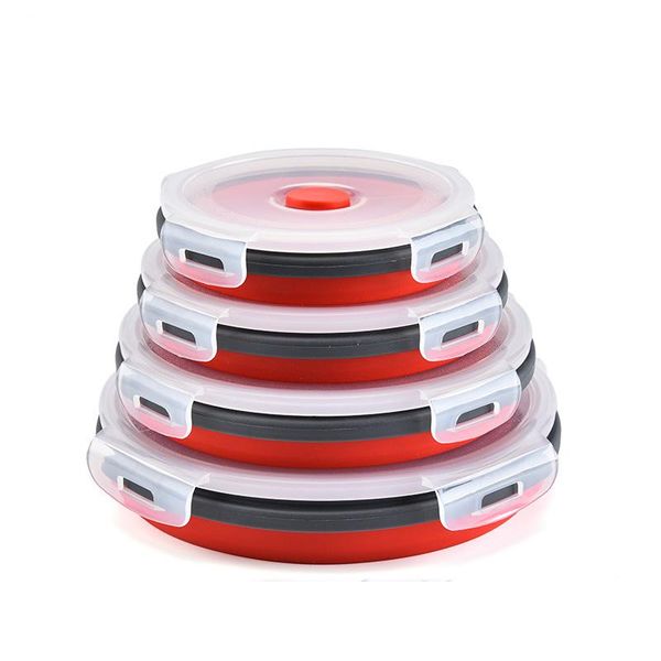 

dinnerware sets foldable silicone folding lunch box portable container bowl fruit salad storag with lid 350ml 500ml 800ml 1200ml