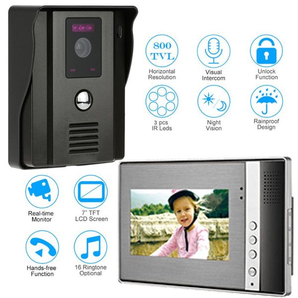 

7" tft lcd wired video door phone system visual intercom doorbell 960x280 indoor monitor 800tvl outdoor infrared camera phones