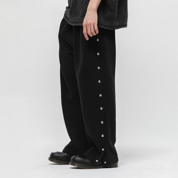 

men's pants the side-slit button-down are a stylish four-season couple slacks s-6xl big yards clothing, Black