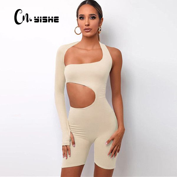 

cnyishe halter hollow out sporty rompers women one shoulder jumpsuits backless bodycon jumpsuit women playsuits autumn overalls 210419, Black;white
