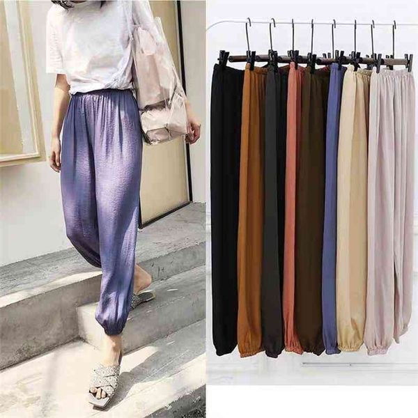 

thin chiffon women harem pants elastic waist summer loose casual ankal-length anti-mosquito female joggers trousers 210517, Black;white