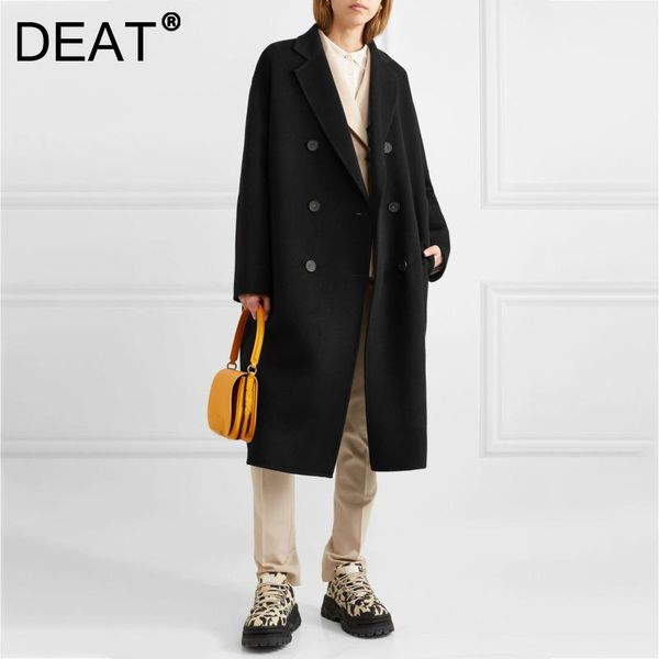 

women's trench coats [deat] women lapel long sleeve double breasted solid color loose windbreaker fashion tide autumn winter 2021 13z74, Tan;black