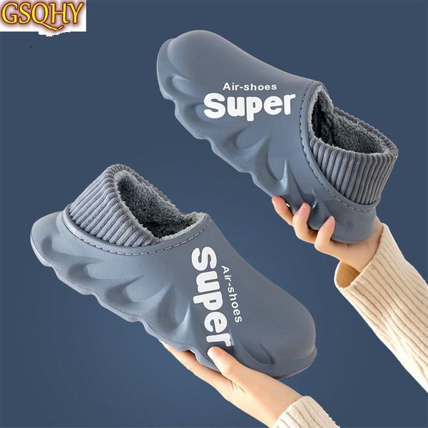 

slippers 2021 winter warm furry men shoes waterproof women couples non-slip plush cotton indoor outdoor thick hee slides, Black