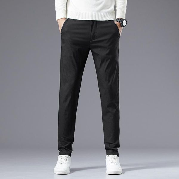 

classic style tencel fabric spring summer men's casual pants business fashion straight trousers male brand light green black