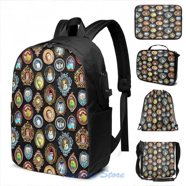 

backpack funny graphic print budgies in hats usb charge men school bags women cosmetic bag travel laptop