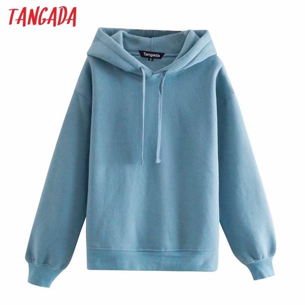 

women's hoodies & sweatshirts tangada women blue fleece hoodie winter 2021 oversize ladies pullovers warm hooded jacket 6p55, Black