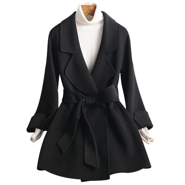 

women's wool & blends 100% jackets casaco feminino cashmere autumn winter coat women clothes 2021 korean black real fur