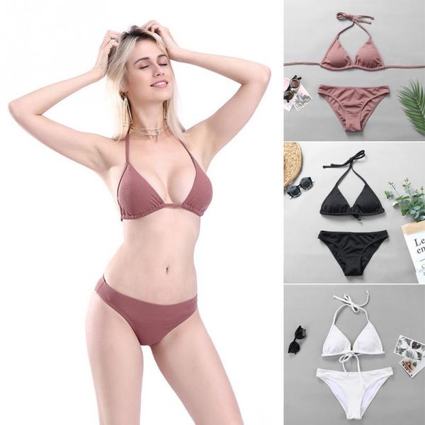

bikinis set 2021 summer women solid bikini push-up bra swimsuit swimwear triangle bather suit swimming biquini
