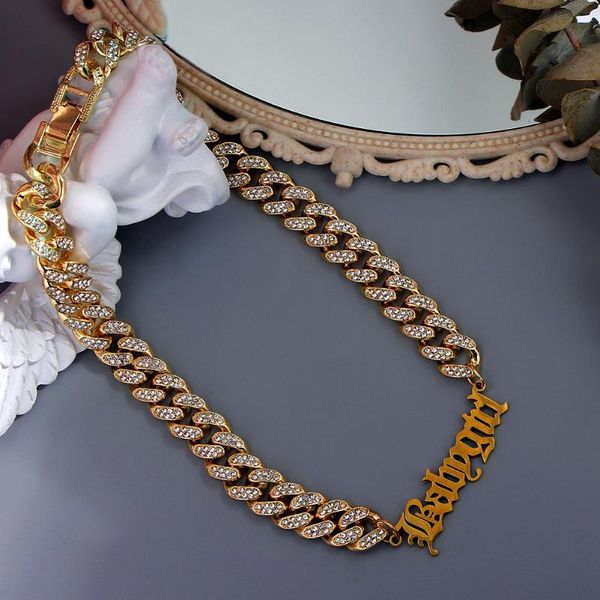 

chains hip hop babygirl letter necklaces stainless steel for women thick cuban link chain iced out crystal choker necklace jewelry gift, Silver
