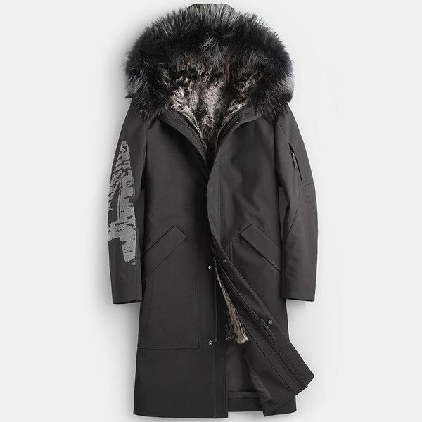 

men's leather & faux real fur coat natural lamb winter jacket men raccoon collar warm parkas plus size jackets casaco yy867, Black