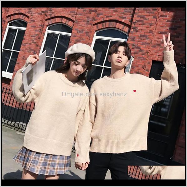 

womens clothing apparel drop delivery 2021 cute heart shape pattern sweaters casual men woman thick warm pullovers clothes 2 colors knitted, White;black