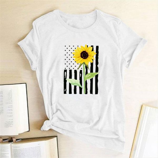 

sunflower pattern print fashion womens t shirt clothes graphic tee vogue tshirts cotton harajuku femme, White