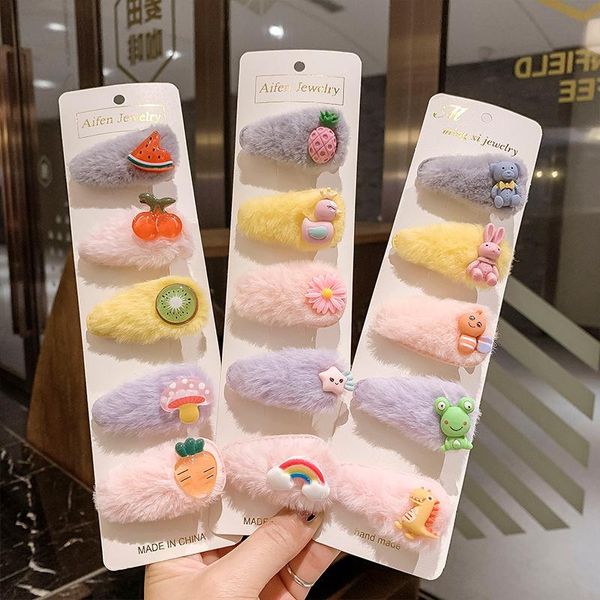 

casual dresses plush barrettes children's hairpin cute girl baby princess does not hurt hair side fringe clip little headdress, Black;gray