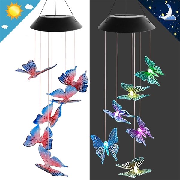 

outdoor red and blue butterfly wind chime colorful outdoor decorative solar hanging lamp