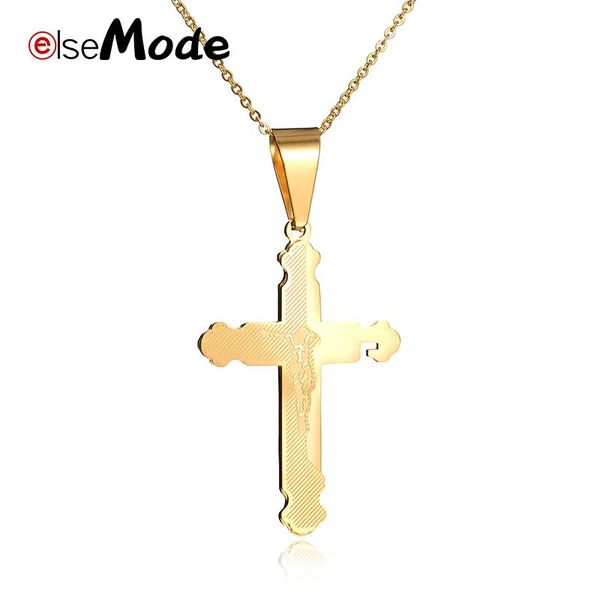 

crucifix cross jesus pendant necelaces for male female gold color stainless steel christian christmas gifts jewelry necklaces, Silver