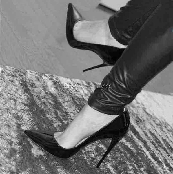 

sandal perfect women high heels red bottom pointed toe sandals sole patent leather espadrille super quality size35-42, Black