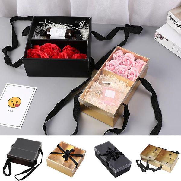 

gift wrap square packaging box florist paper boxes with clear window hang hole ribbon for wedding party favor rose cake storage