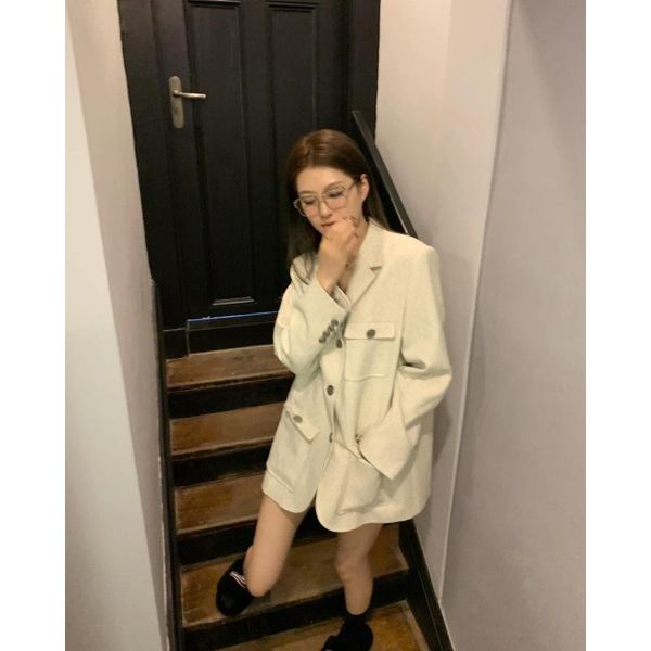 

women's suits & blazers 2022 spring and autumn casual thin women blazer v-neck niche loose high sense of white short single-breasted, White;black