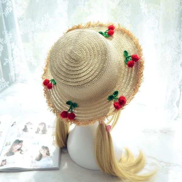 

party masks small fresh japanese cherry flat straw hat cute lafite sunscreen female summer