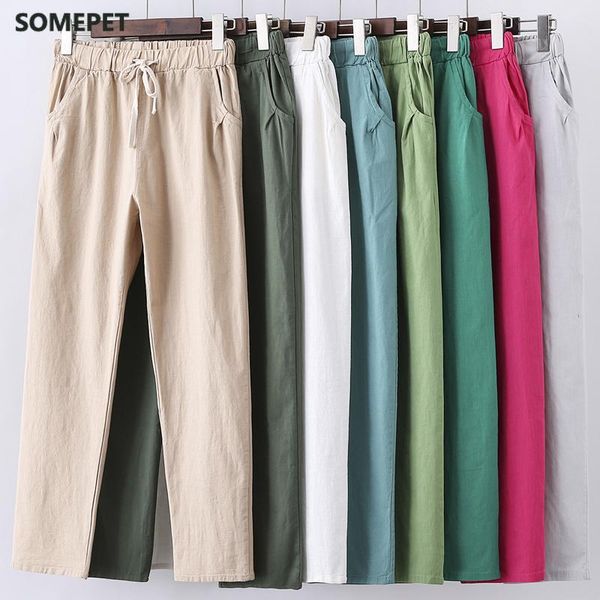 

lace up summer pants women sweatpants pantalon femme candy colors cotton linen harem casual plus size trousers women's & capris, Black;white