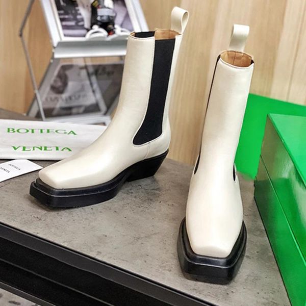 

boots deat 2021 autumn winter fashion casual square to slope heel thick bottom leather single shoes women short cool sg478, Black