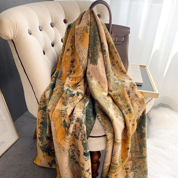 

scarves 2021 cashmere scarf women lady long shawls and wraps blanket echarpe pashmina winter print neckerchief hijab designer bufanda, Blue;gray