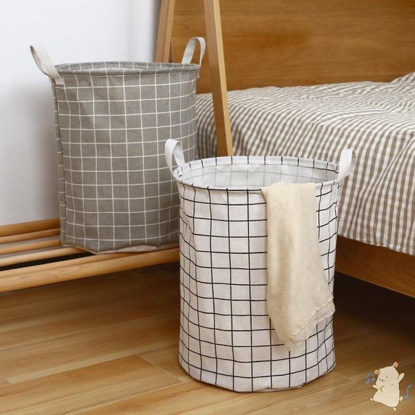 

laundry bags cotton linen dirty basket foldable round waterproof organizer bucket clothing children toy large capacity storage home
