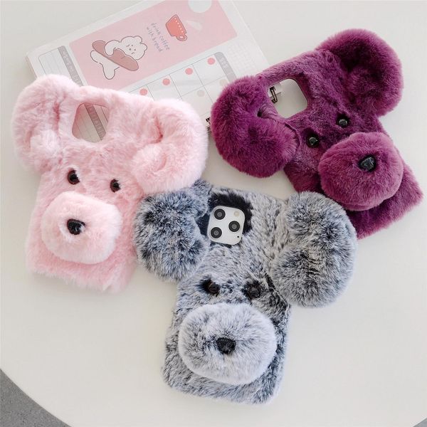 

pure color puppy plush phone cases for iphone 12 11 pro promax x xs max 7 8 plus