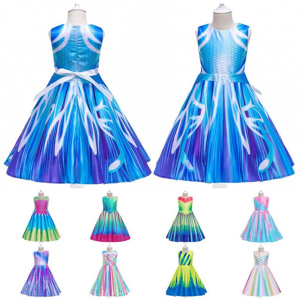 

girls dresses kids clothes children clothing princess long cartoon dress wear ball gown b8243, Red;yellow