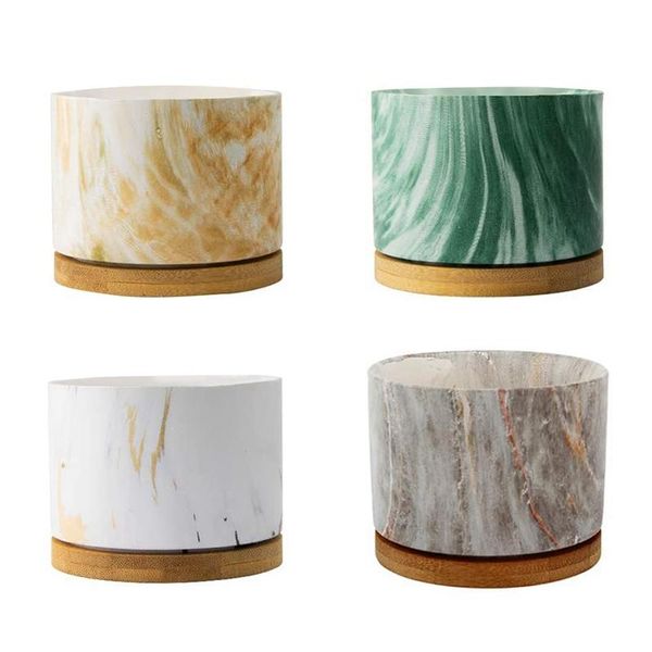 

planters & pots 4pcs succulent pots, 3.2inch marbling plant with drainage and trays, great for home decor gift