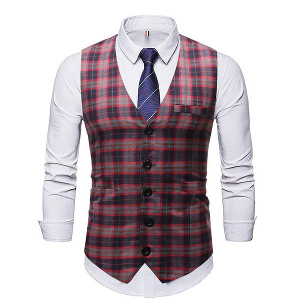 

men's vests mens stripe plaid formal blazer casual v-neck fashion m-4xl male england style, Black;white