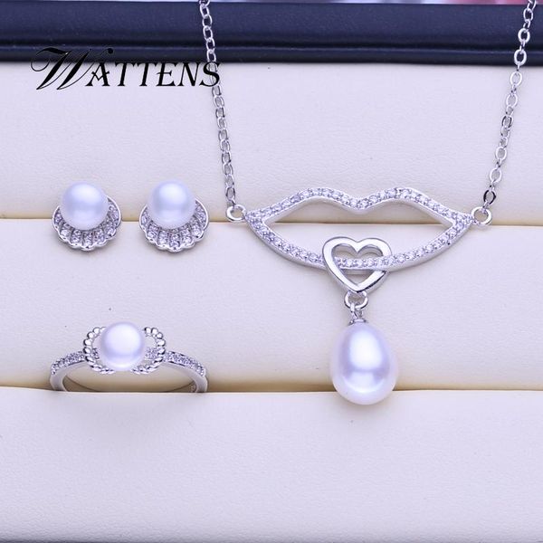 

pearl jewelry natural necklace pendant earrings ring for woman 925 sterling silver lips wedding party accessories gift bracelet, &, Black
