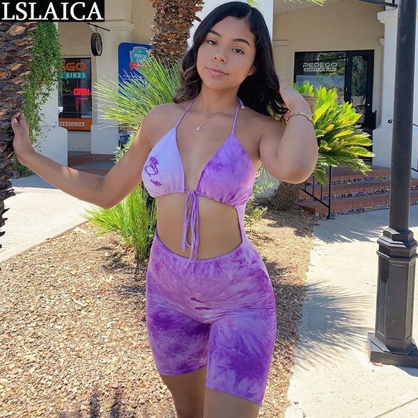 Body Suits für Frauen Tie-Dye Exposed Nabel Sexy Body Strapless Bandage Jump Suit Urlaub Strand Schwimmen Femmes Barboteuses 210520