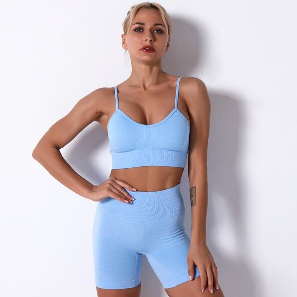 

yoga outfit 2pcs seamless set inner and outer wear quick-drying vest shorts fitness bra high waist gym women sportwear running suit