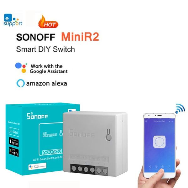 

smart home control sonoff mini r2 diy switch two way wifi module via e-welink app remote works with alexa google