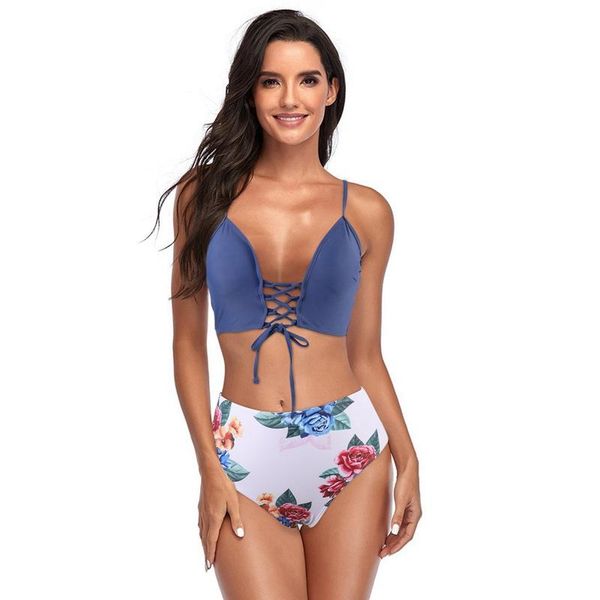 

one-piece suits bikini ladies briefs suit, fresh style, girl romantic flower pattern split swimwear