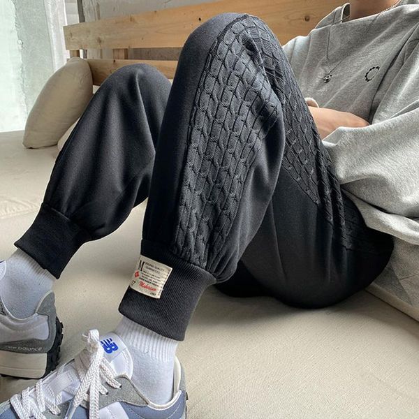 

men's pants 2021 knitted stitching / plus fleece trousers, Black