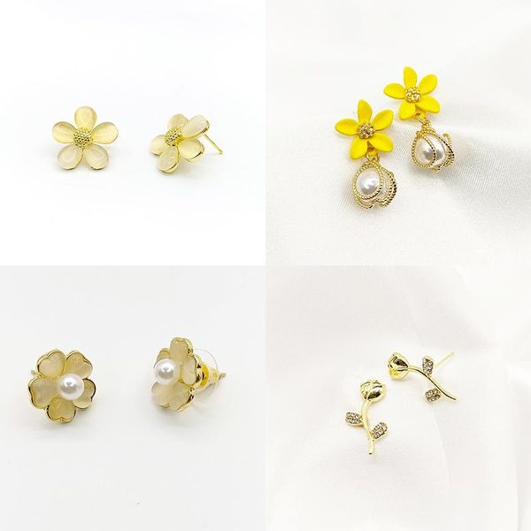 

stud five leaf flower earring metal ear studs sweet girl earrings birthday party gift elegant accessories, Golden;silver