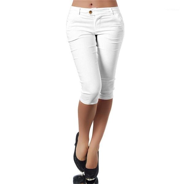 

women's pants & capris women ladies pencil summer pockets button skinny calf length casual stretch 3/4 trousers plus size female, Black;white