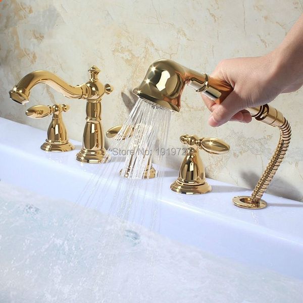 

bathroom shower sets luxury brass 5pcs roman bathtub faucet widespread gold deck mounted luxurious waterfall mixer ta