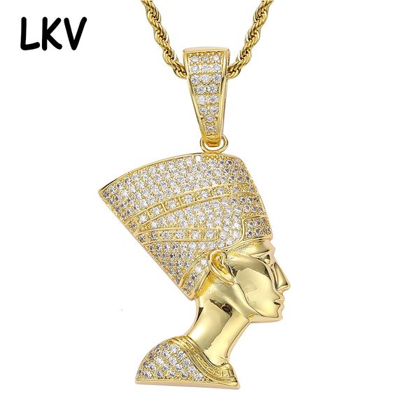 

egyptian pharaoh's head pendant 18k gold plated full zircon men's necklace, Silver